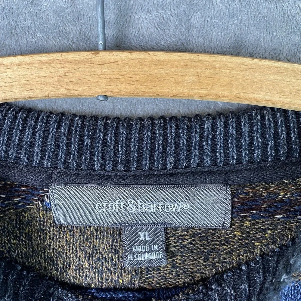Vintage Croft & Barrow Sweater Mens XL Multicolor Geometric Textured Knit 90s